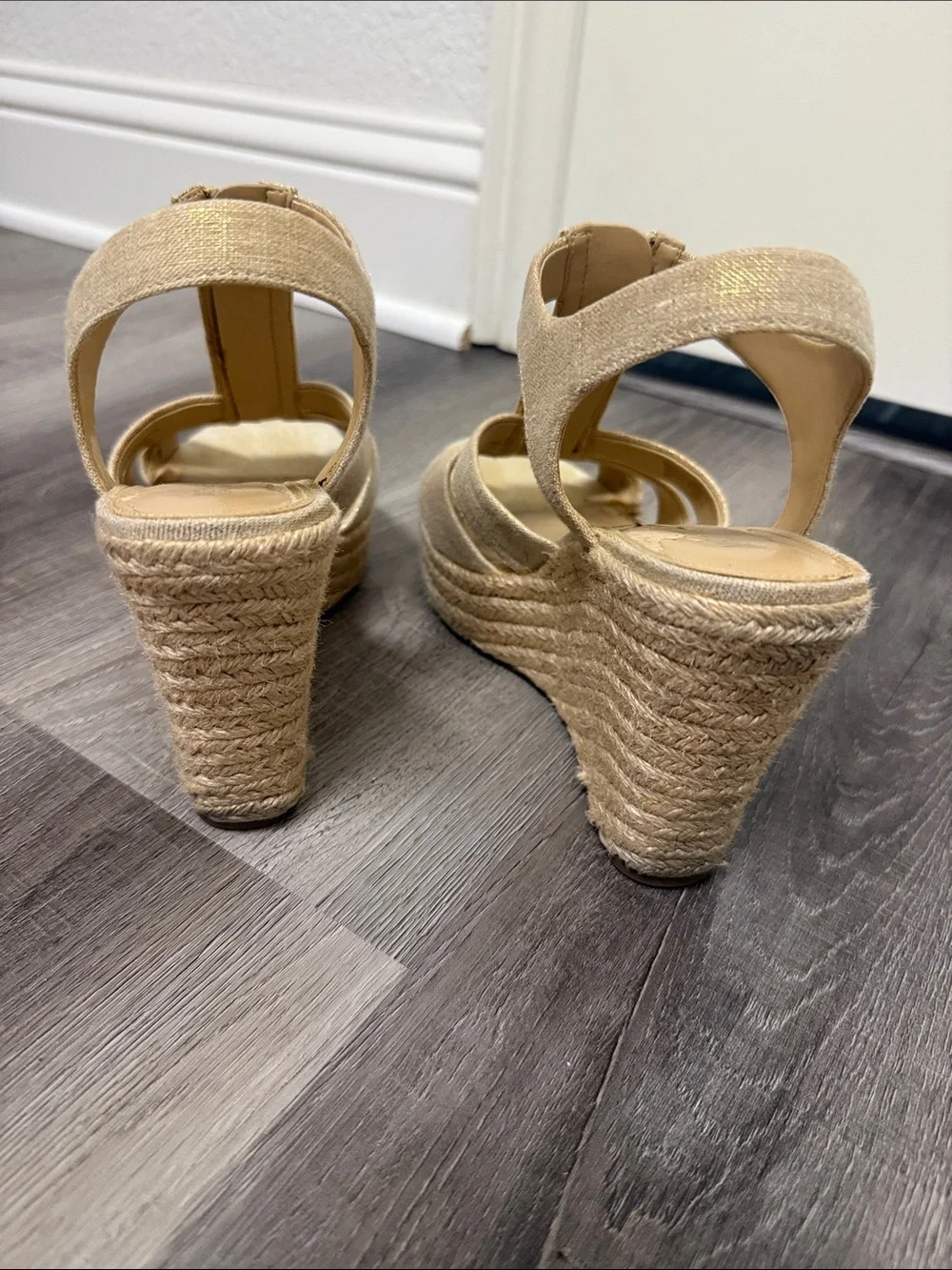 Michael Kors Beige Espadrille Front-Zip Wedge Sandals 8.5
